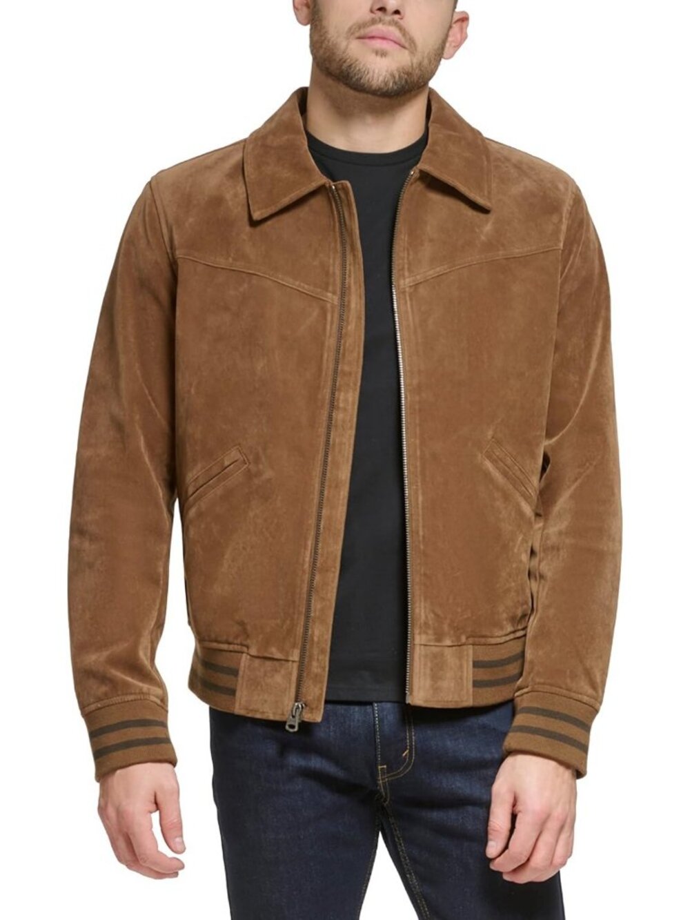 Men's Faux Suede Varsity Bomber Jacket | Stylish Casual Outerwear, Size M-L